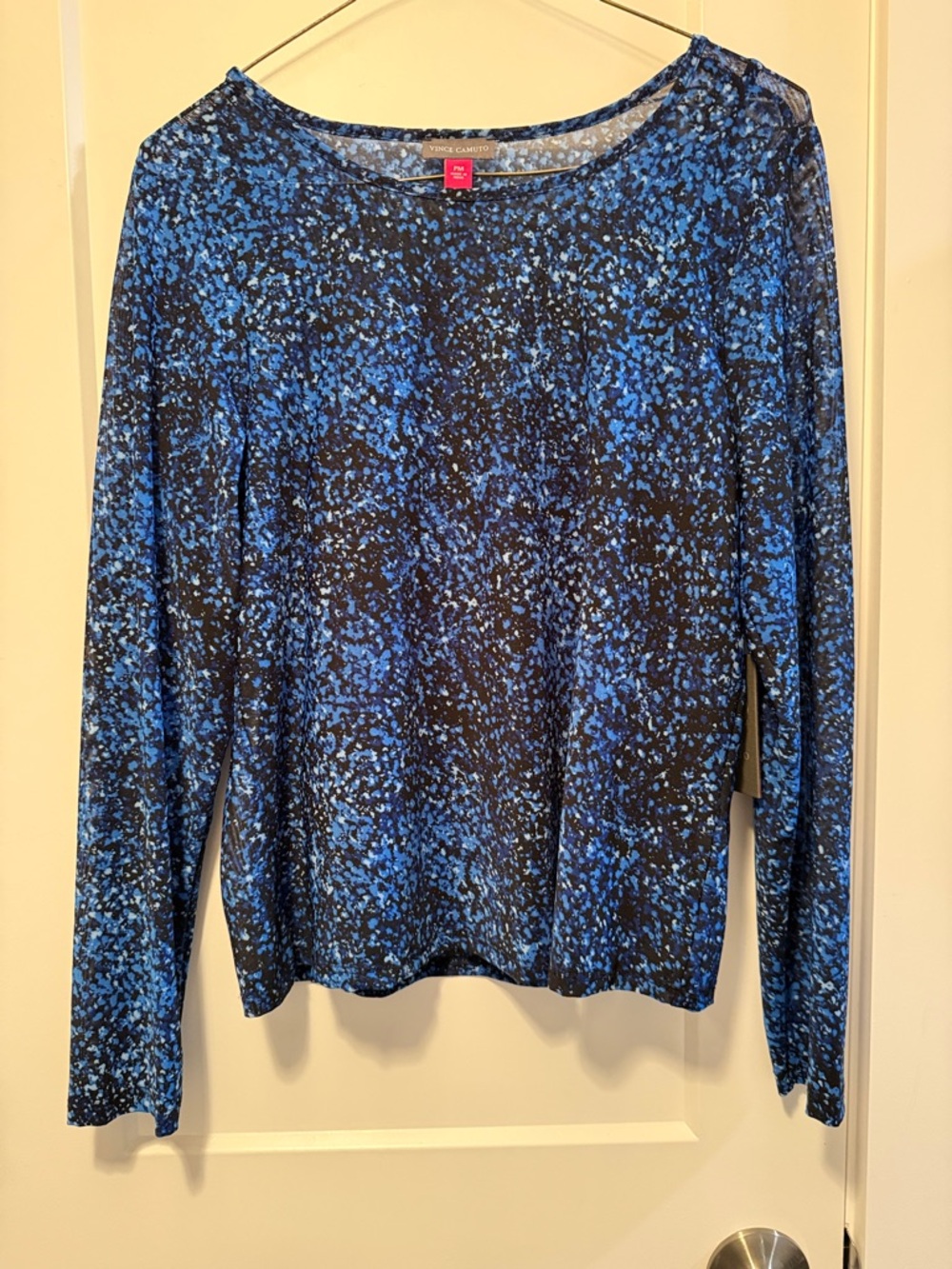 Vince Camuto Black and Blue Speckled Long-Sleeve Top Size PM. NWT